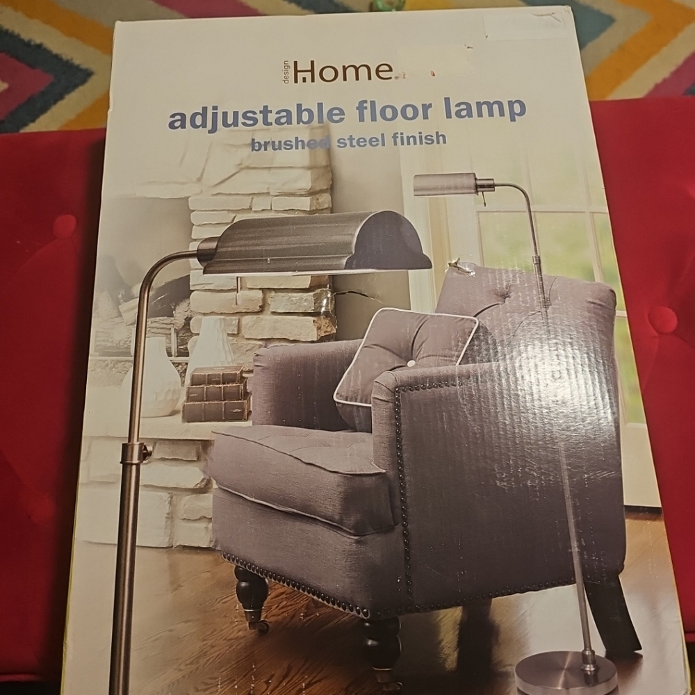 NIB Design Home Adjustable Floor Lamp Brushed Steel Finish Height 48.5"-56.5" - Picture 1 of 7